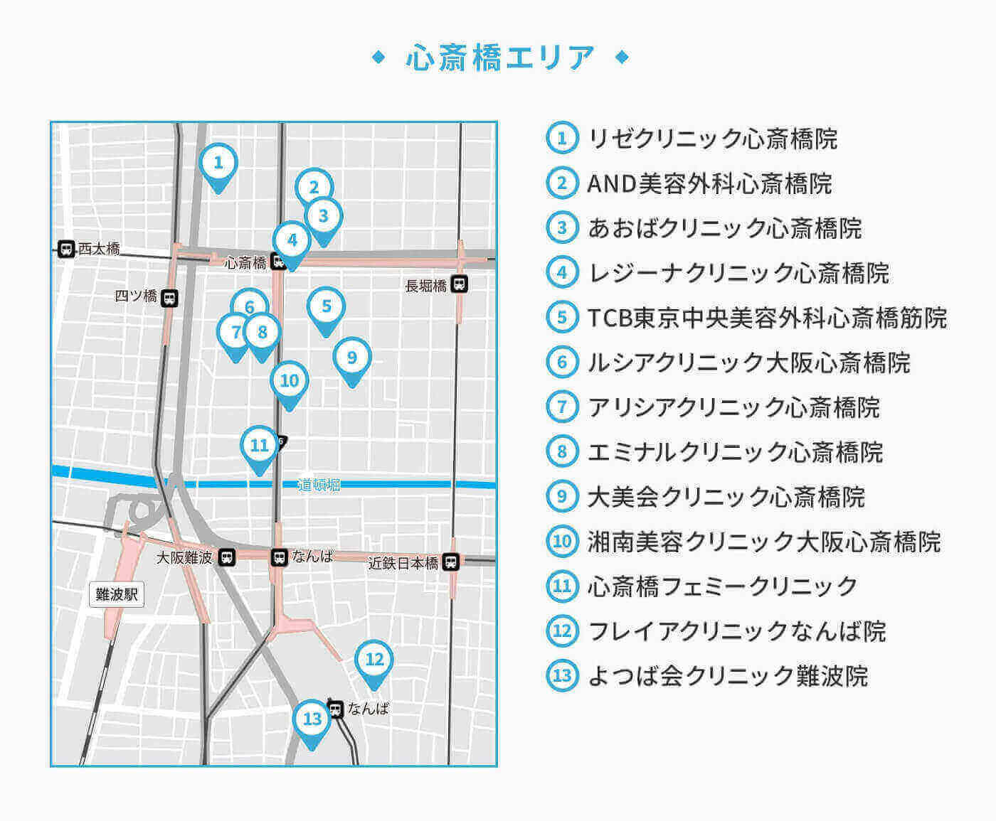 心斎橋地区の医療脱毛クリニック一覧