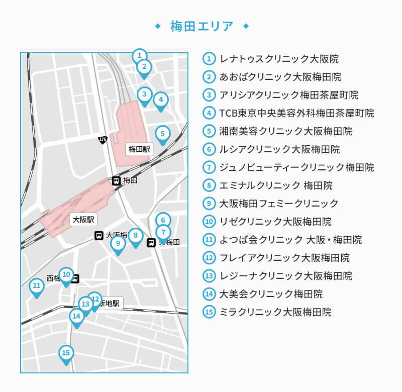 梅田エリアの医療脱毛クリニック一覧